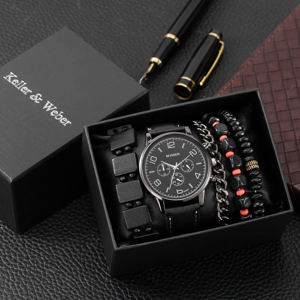 Watch-Gift-Set-for-Men-Black-Quartz-Numerals-Dial-Men-s-Leather-Watches-Adjustable-Bracelet-Men-1 – saadaval Tootemaailm e-kaubamajas